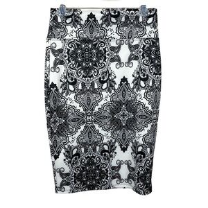 Hybrid Company Black White Jacquard Pencil Skirt Stretch Pull On  Large Juniors